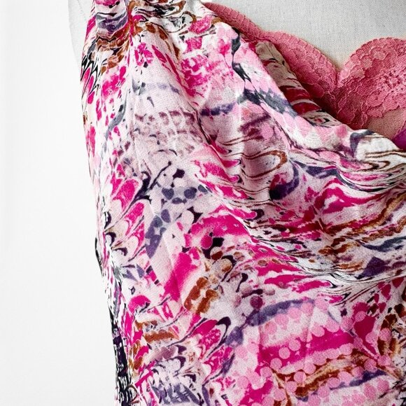 Vintage Pink Silk Lace Detail Asymmetric Hem Cocktail Midi Dress Size S/M - Picture 7 of 9